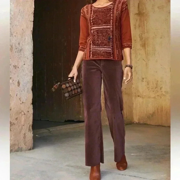 Peruvian Connection Stretchy Velveteen Boot Cut Pants Pecan Brown Women’s Size 4 - Picture 3 of 14